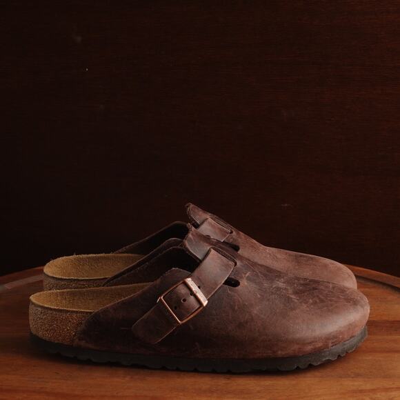 Birkenstock Shoes - Birkenstock Brown Leather Boston Clogs with Adjustable Strap